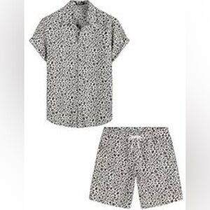 Vatpave NWT men’s cotton cheetah Hawaiian shorts shirt outfit set size XL